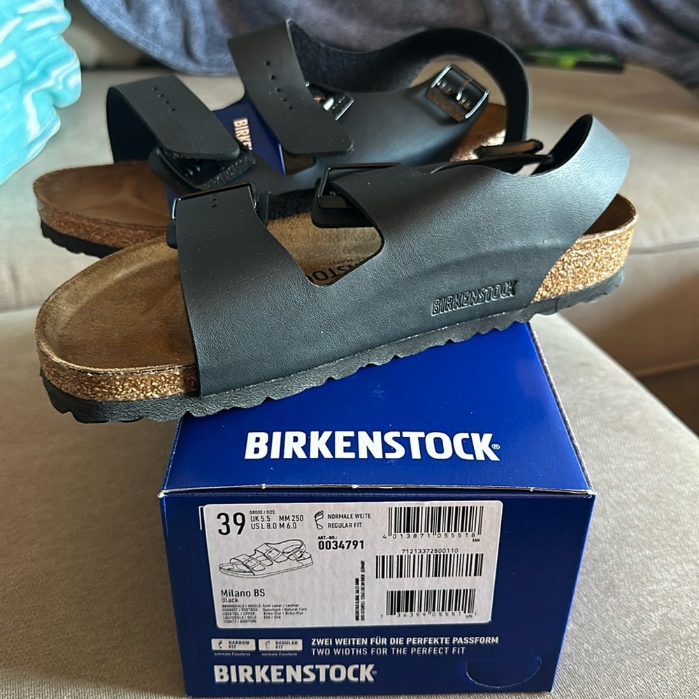 Black leather Birkenstock sandals